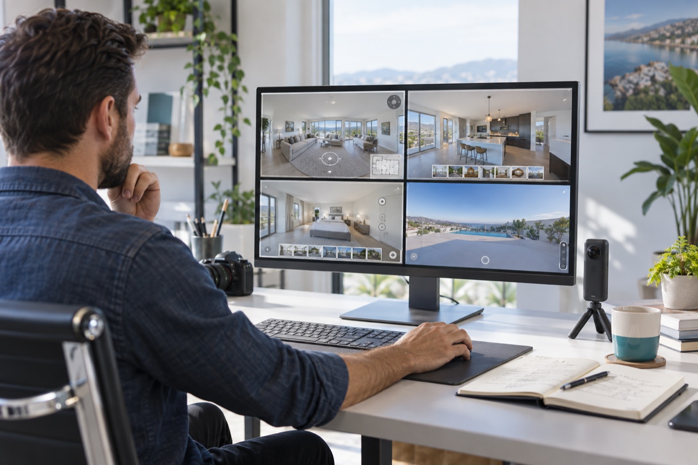 A real-estate photographer comparing browser-based 360 virtual tour software