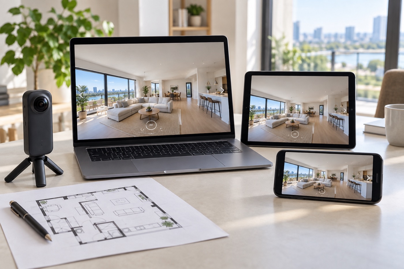 Testing a virtual property tour across laptop, tablet, and phone