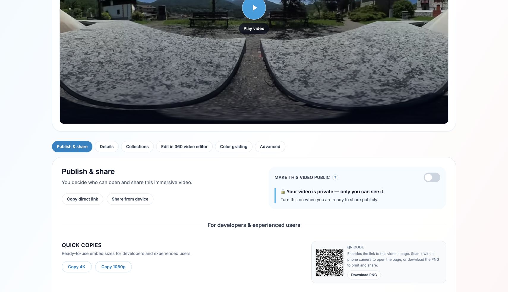 Processed Wikimedia video page with the Edit in 360 video editor button below its preview