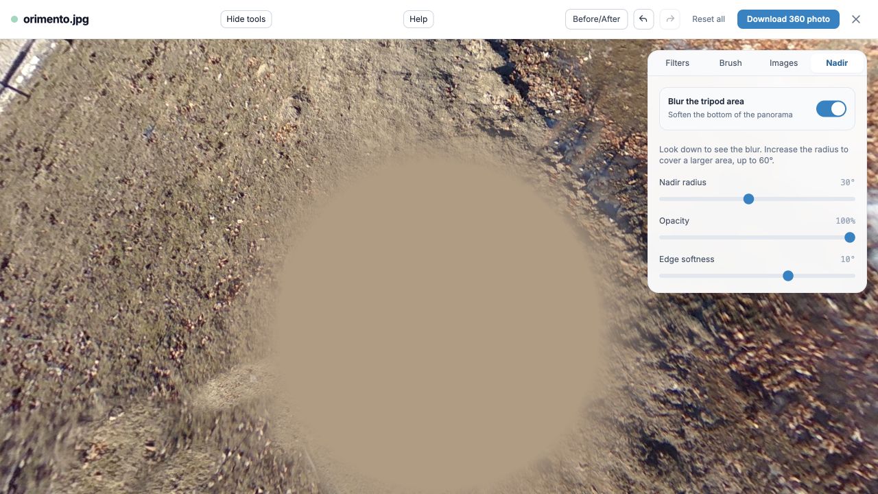 Nadir blur enabled with a 30 degree radius and 10 degree soft edge