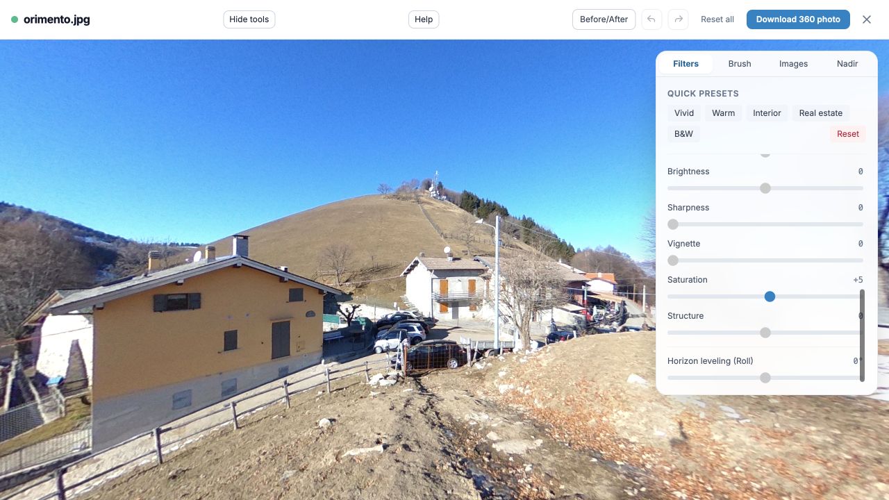 Real Photo Editor showing exposure, shadows and saturation adjustments